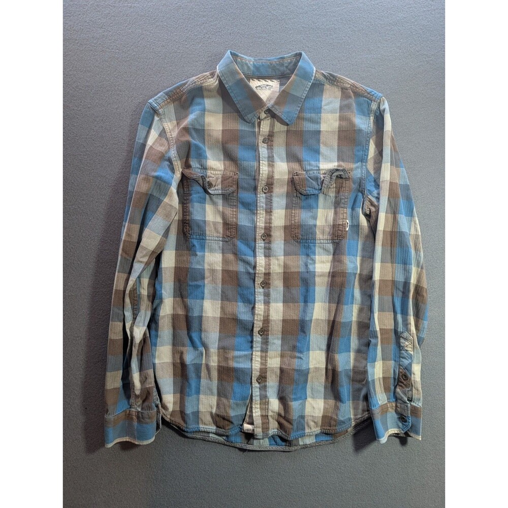 Vans Off The Wall Men's Large Blue Brown Plaid Flannel Button Up Shirt L